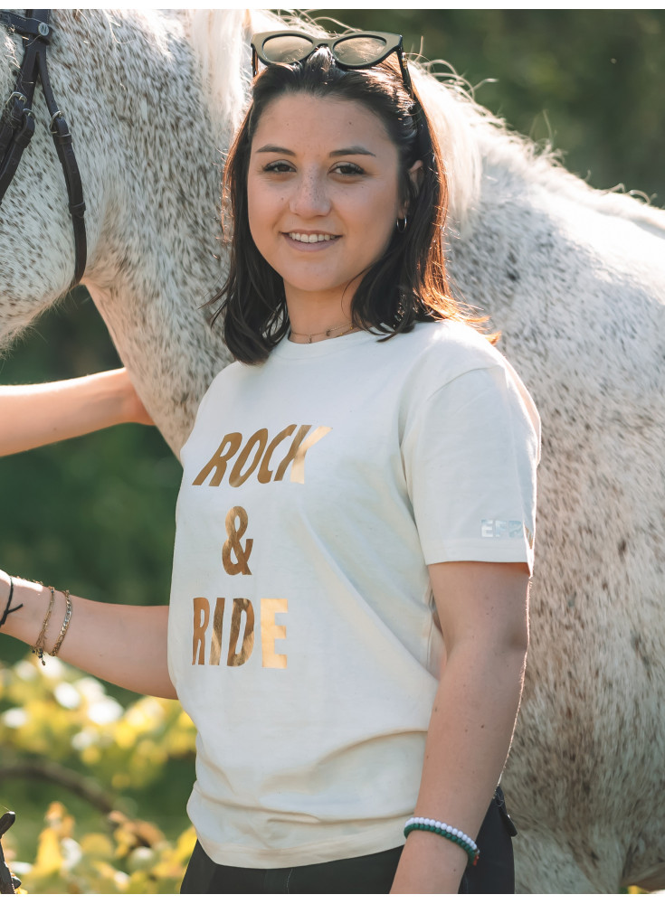 Golden beige short-sleeved horse riding t-shirt - Rock & Ride gold
